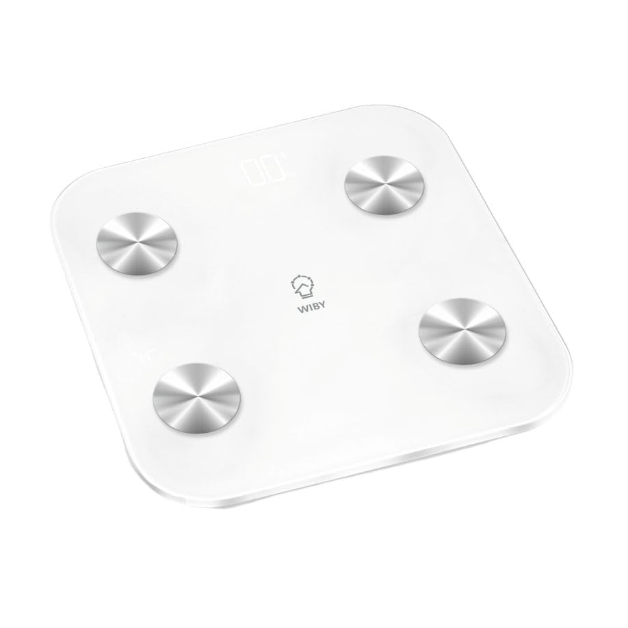 Wiby Bilancia Intelligente WiFi con Analisi Corporea, App Tuya/Smart Life, 12 Parametri, Vetro Temperato Antiscivolo, Utenti Illimitati, Portata 150kg