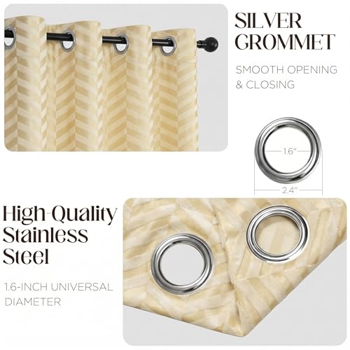 Image of IVAZA Premium Velvet Chevron Pattern 80% Blackout Curtains - Heavy Blackout Opaques,Modern Parde for Living Room Bedroom|Home Office Long Door- 10 Feet (Pack of 2) Chevron Butter Cream