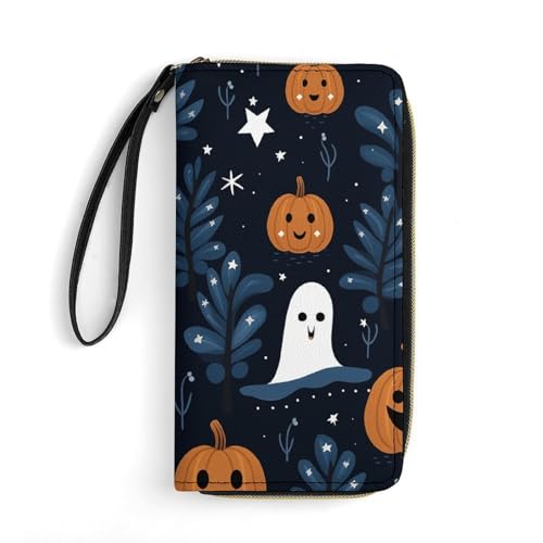 Portefeuille cuir chat pour femme de 19.7x10.5cm avec motif de citrouille