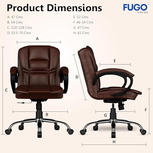 Image of FUGO FG233 Ergonomic Medium Back Office Chair with 3-Year Warranty, Adjustable Height, Cushioned Back&Seat, Tilting Mechanism, Heavy-Duty Metal Base, Dual Nylon Casters-Ideal for Work,Study (Brown)
