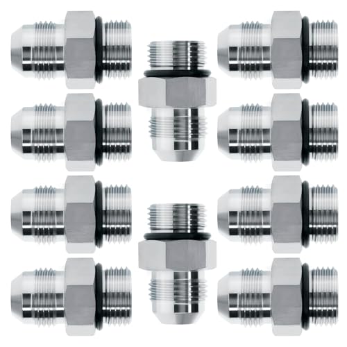 Image of Straight Hydraulic Hose Adapter Fittings, 6400-06-06 3 /8 inch Male JIC (9 /16 inch-18 thread) x 3 /8 inch Male ORB (9 /16 inch-18 thread) Connectors x 10 pack