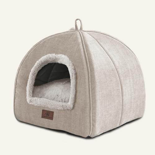 Niche pour chat d'intérieur beige de 38cm avec coussin lavable - 2