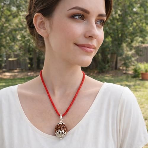 Image of 5 Mukhi Rudraksha | Panchmukhi Rudraksha | Rudraksha 5 Mukhi | Nepali Ruthratcham | 5mukhi Rudraksha Original Certified with Red Thread | With Silver Plated Pendant