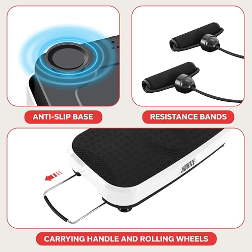 Image of Hurtle Fitness Vibration Platform Machine - Home Gym Whole Body Shaker Exercise Machine Workout Trainer Fast Weight Loss w /Resistance Bands Easy Carry Wheel Remote Adjustable Speed