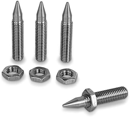 PrecisionGeek – M8 Speaker Spikes Ø8 mm, 45 mm Long, Solid Stainless Steel, CNC Machined Vibration Dampers with Nut for HiFi Speakers, Subwoofers, Cabinets, Racks, Stands and Soundbars – Set of 4