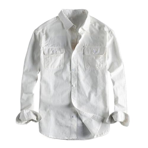 Camisa de sarga de algodón de estilo británico retro versátil de manga larga