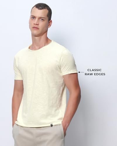 Image of Bewakoof Men's Cotton Solid Regular Fit Half Sleeve Round Neck T-Shirt | Bewakoof Air 1.0 | Tshirt for Men Cotton| Casual Wear | Street Wear