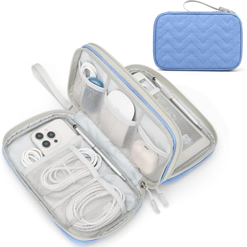 Image of FYY Electronic Organizer, Large Travel Cable Organizer Bag Pouch Electronic Accessories Carry Case Portable Waterproof Double Layers All-in-One Storage Bag for Cable, Cord, Charger, Pattern Blue