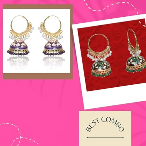 Nilu's Collection Gold Plated Chandbali Earrings with Pearls, Jhumka Style, Latest Stylish Traditional Hoop Jhumki Earrings for Women & Girls