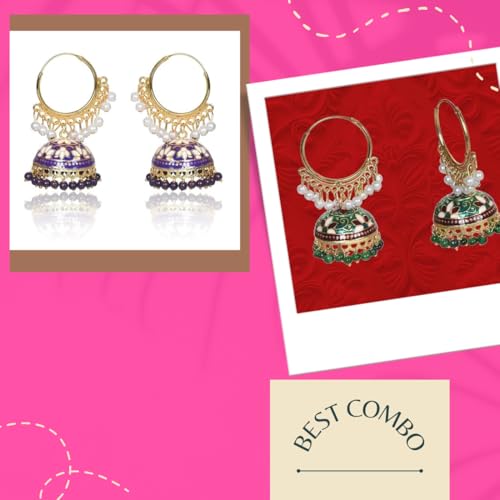 Nilu's Collection Gold Plated Chandbali Earrings with Pearls, Jhumka Style, Latest Stylish Traditional Hoop Jhumki Earrings for Women & Girls
