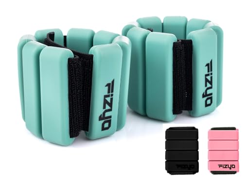 Fizyo Juego de 2 pesas ajustables de silicona para tobillos y muñequeras para fitness, correr, yoga, pilates, rehabilitación, brazos de piscina, para mujeres y hombres (verde, 1800 g)