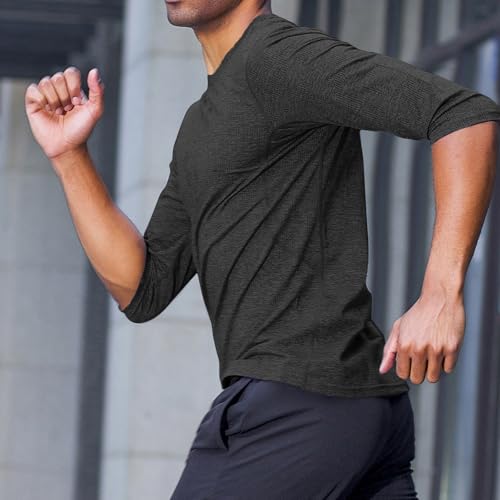 3/4 Sleeve Tops for Men Summer UV Sun Protection Rash Guard Casual Soft Loose Fit Crewneck T Shirt Basic Tees Pullover2