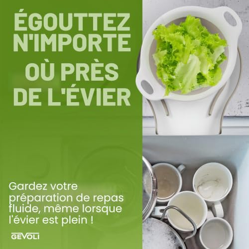 GEVOLI Passoires pliables (lot de 2) – Passoires alimentaires avec base d’égouttage pour évier, idéales pour pâtes, fruits et légumes (4 L et 5 L) – Blanc/Beige – vue 5