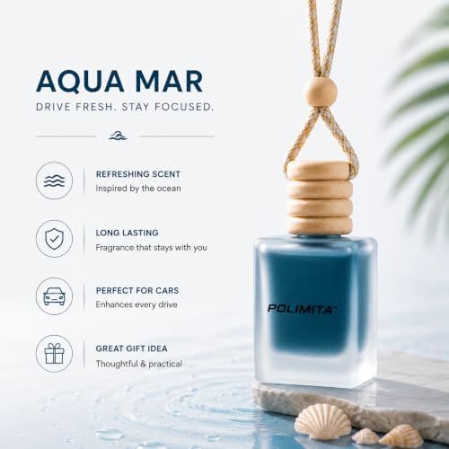 Image of Aqua Mar Car Hanging Perfume | Long Lasting Car Air Freshener | Wooden Cap Glass Bottle | Fresh Ocean Fragrance | Leak Resistant | Up to 30 Days | 8ml
