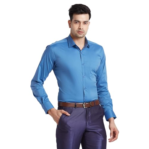 Image of Park Avenue Men's Solid Pattern Slim Fit Cotton Blend Full Sleeve Semi Cut Away Collar Formal Shirt