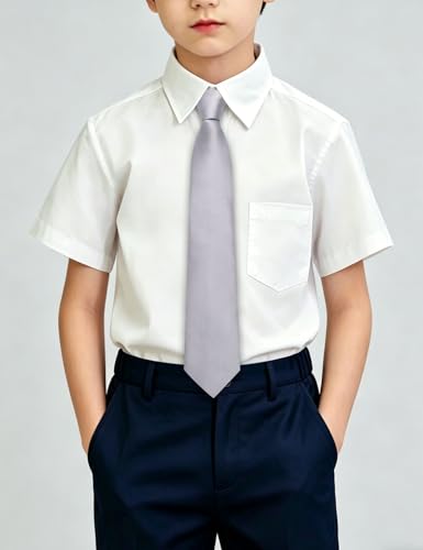 Image of Hi-Tie Pretied Boys Ties Solid Color Kids Adjustable Necktie Lapel Pin Clip Set Age 8-12 Wedding School Graduation