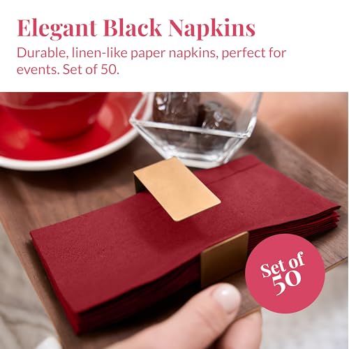 Image of Prestee Red Napkins for Table - Disposable - Soft and Absorbent Paper Hand Towels for Dinner Parties and All Types Events - Pre folded Linen Feel Napkins - Paper Towels 7.8 x 4in and 50 Count