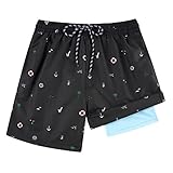 Cozople Boys Black Quick Dry Swim Trunks UPF50+ Stretchy Compression Liner Swim Shorts Summer Cool A