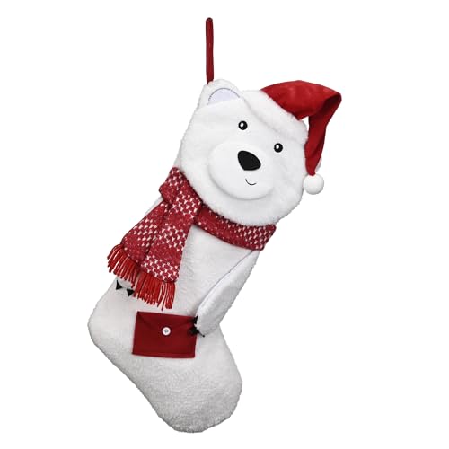 Valery Madelyn Christmas Stockings Decorations, 21 Inch Fabric Red White Bear Holding an Envelope Bag Plush Personalized Fireplace Hanging Ornament for Holiday Xmas Party Decor