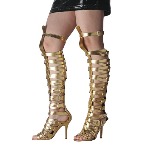 Image of Hanfike Knee High Sandals for Women Gladiator Cut Out Summer Roman Boots
