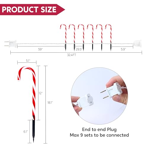 Joiedomi 12 Pcs Christmas Candy Cane Pathway Markers Lights, 12” Stakes Lights with Warm White, Waterproof Outdoor Decorations for Holiday Xmas Indoor,Yard,Patio,Garden,Walkway by Joiedomi - Image 5