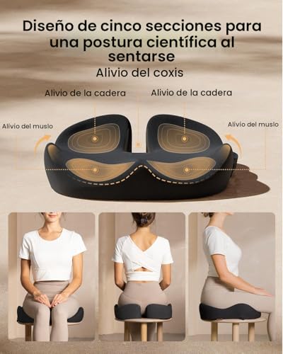 Miniatura 4 de Protoarc Cojin Silla Oficina Ergonómico, Cojín Coxis De Asiento De Espuma Con Memoria Para Silla De Coche, Ruedas, Avión, Gaming, Comodidad Durante Todo El Día