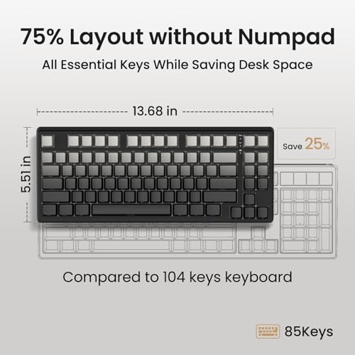 Image of Kisnt KN85 Wireless Mechanical Keyboard, 75% Layout with Side Printed PBT Keycaps, Bluetooth /2.4GHz /USB-C, Custom RGB Backlit, Hot-Swappable Linear Switch,Creamy Sound for Gaming /Typing(Gradient Gray)