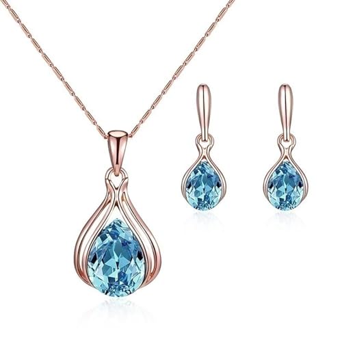FDEETY Tropfenform Kristall Schmuckset Ohrringe Halskette Elegant Zart Damenschmuck Klassisch Zeitlos Schmuckkollektion