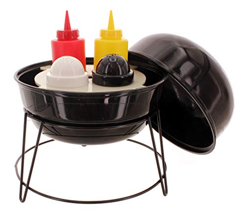 Menage-Set, Ständer für Senf & Ketchup-Spender, Salz- & Pfefferstreuer, Grillzubehör für die Grill-Party (Barbecue Kugelgrill)