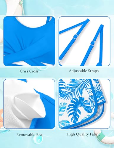 Image of Girls Swimsuit 3 Piece Bathing Suit Criss Cross Bikini Set Girls' Swimwear with Shorts 7-16T