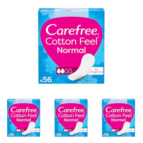 Carefree Cotton Feel Normal Sin Fragancia Protegeslips (56 unidades), protege slips de absorbencia normal y transpirables de uso diario, protege slips para todo tipo de braguitas (Paquete de 4)
