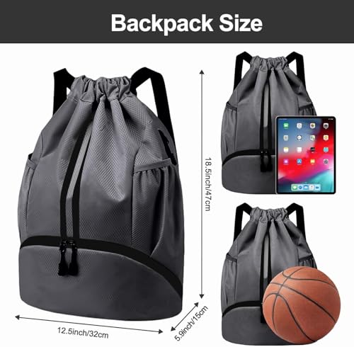 Image of Leosportz Sports Drawstring Bag Backpack for Men Women - Basketball Bag Gym Backpack Dedicated Shoe Compartment | Waterproof Large Space Gym Bag