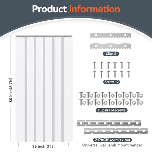 Image of AUURIO Plastic Door Curtain, 80 inch Height x 36 inch Width x 0.08 inch Thickness, 6PCS Clear Smooth PVC Door Freezer Curtains Strips, Insulating Plastic Curtains for Doorways of Walk-in Cooler, Warehouse, Garage