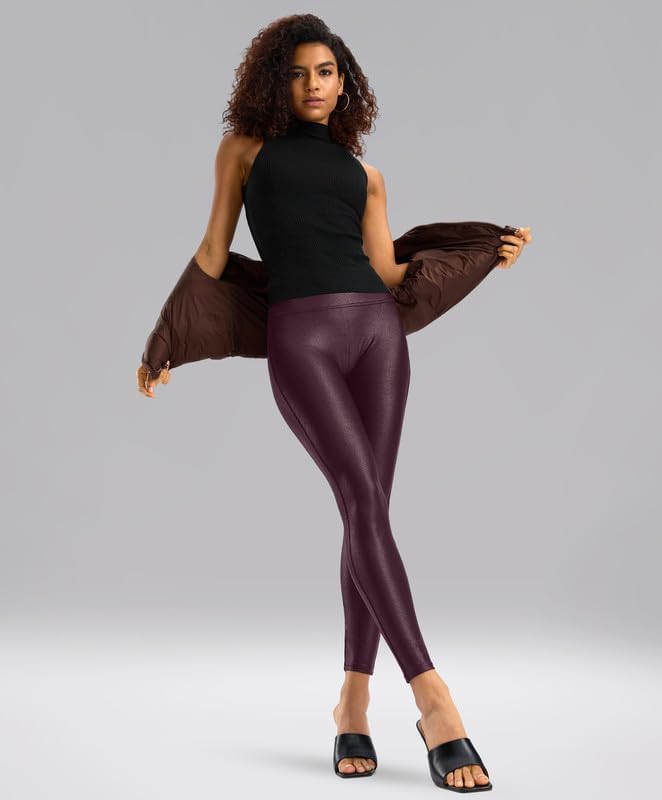 SANTINY Women's Faux Leather Leggings 25''/27''/29''-High Waisted Stretch Leather Pants Pleather Tights for Women - Image 6