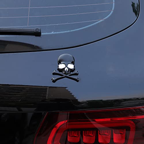 3D Skeleton Skull Emblem Car Side Rear Front Hood Trunk Door Fender Bumper Tail Box Car Motorcycle Personality Decoration Metal Badge Decal Sticker (1 Pcs, Black) #TOP4