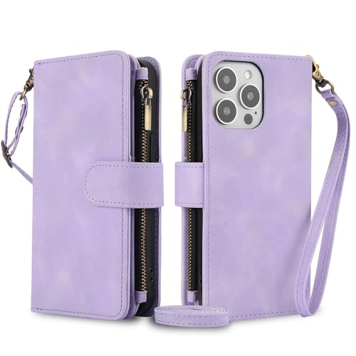 Étui en cuir pour iPhone 13 Pro Max violet avec clapet magnétique élégant et protection