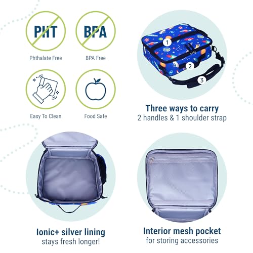 Image of Wildkin Kids ECO rPET Insulated Lunch Box - Keeps Food Hot or Cold, Easy-Clean Lining, Mesh Pockets & BPA-Free - Boys & Girls, Ideal for School, Travel & Daycare - Out of This World