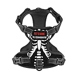 Custom No Pull Dog Harness, Personalized Skeleton Skull Dog Vest with Pet Name Phone Number, Customized Adjustable Reflective Pet Harness for Large Medium and Small Dogs Cats Outdoor Walking