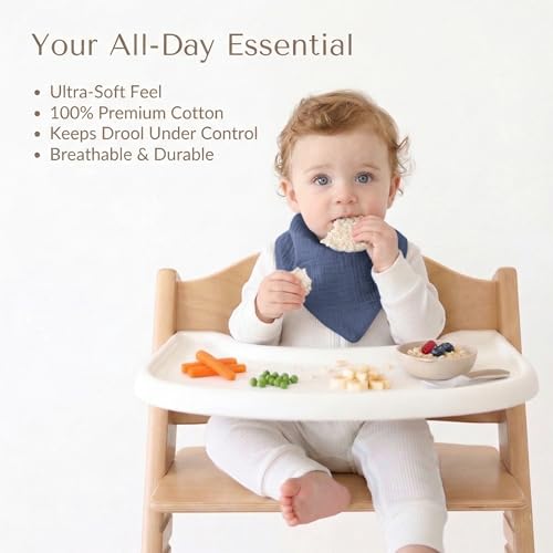 Image of Konssy 10 Pack Baby Muslin Bandana Bibs for Drooling and Teething | 100% Cotton Bibs for Boy Girl, Soft Absorbent 6-Layer Thick Cloth, Pre-Washed Less Shrinkage, Newborn Infant Toddler