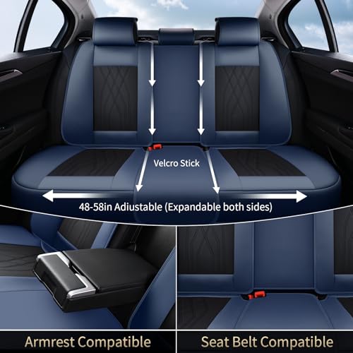 FLORICH Seat Covers Full Set Leather Cars Seat Cover Front and Rear 5 Seats Full Coverage Seat Cushion Protector Waterproof Automotive Interior Cover Universal Fit for Most Cars Trucks SUV, Black&Blue by FLORICH - Used condition - Image 4