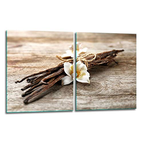TMK | Lot de 2 plaques de recouvrement, 40 x 52 cm, couverture pour cuisinière en vitrocéramique, verre anti-éclaboussures, planche à découper décorative, bois fleur