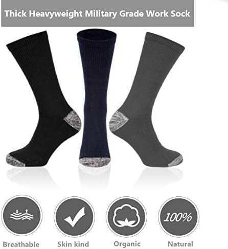 Kensington® Mens Heavy Duty Work Socks Breathable Cotton Anti Sweat Multipack Size 6-11 Thick Boot Sock for Men Working in Safety Thermal Cushioned Sole Reinforced Heels and Toe for Steel Toe Caps