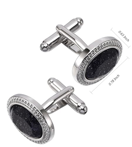 Mancuernillas ovaladas azul Blue Goldstone para hombre miniatura 5