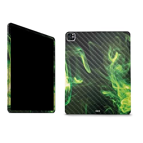 Image of MightySkins Carbon Fiber Skin Compatible with Apple iPad Pro 12.9 inch M2 6th Gen (2022) Full Wrap Kit - Green Mystic Flames | Protective, Durable Textured Carbon Fiber Finish | Made in The USA