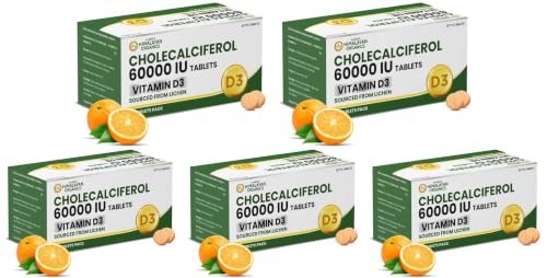 Image of Vlado's Himalayan Organics Vitamin D3 60000 IU Cholecalciferol Tablets | High Potency Weekly D3 Supplement for Bone, Joint & Immune Health | Delicious Orange Flavour | 40 Tablets, Pack of 5