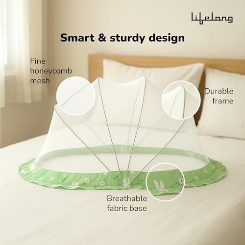 Image of Lifelong Cozy Baby Mosquito Net for Bed|Umbrella Design with Premium Honeycomb Mesh | Portable Foldable Canopy for Infant & Kid Protection|Soft, Breathable,Safe Fabric | 0-2 Years, 90x60x45 (LLCMNK01)