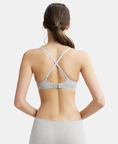 Image of Jockey 1245 Women Under-Wired Padded Super Combed Cotton Elastane Stretch Medium Coverage T-Shirt Bra with Detachable Straps