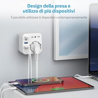 Aochxin Adattatore Presa Inglese, 6 in 1 Adattatore Inglese Italiano con 4 USB, per Regno Unito, lrlanda, Malesia, Singapore, Hong Kong, Adattatore Prese Inglese 3680W, Spina da Viaggio (Tipo G)