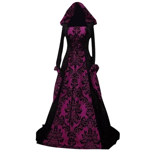 Robe trapèze médiévale pour femme à manches longues et dentelle élégante