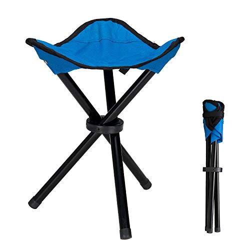 COVVY Outdoor-Hocker, tragbar, faltbar, klein, 3-beinig, Segeltuchstuhl für Wandern, Camping, Angeln, Picknick, Strand, Grillen, Reisen, Rucksackreisen, Garten-Sitz, Blau